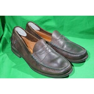Frye Mens Penny Loafers Soft Dark Brown Leather Slip On Shoes Size 9